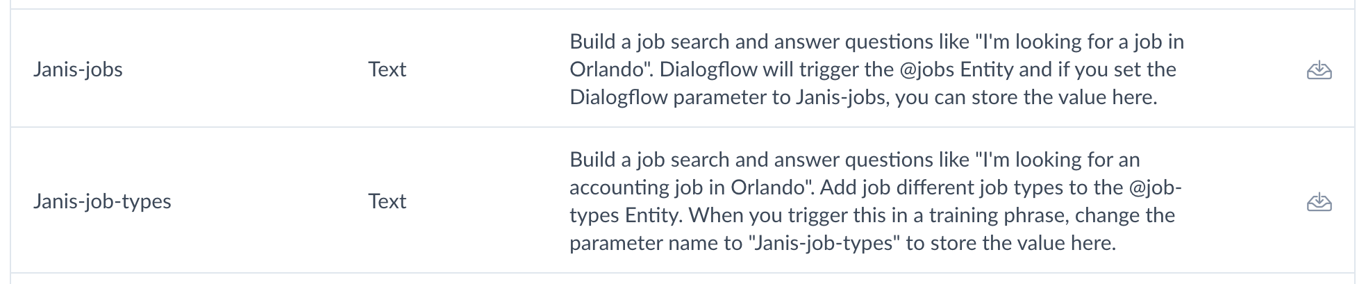 Dialogflow Entities for Manychat